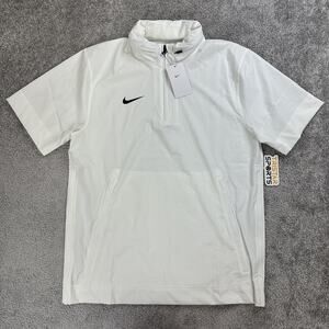 Nike Football Coaches Jacket Mens Medium White Black 1/4 Zip Hooded Pullover